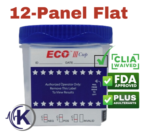 12-Panel ECO-III Flat Drug Test Cup W/ ADU CLIA WAIVED (9124 W/AD)