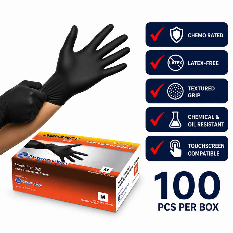 Diamond IF36 Examination Powder-Free Black Nitrile Gloves